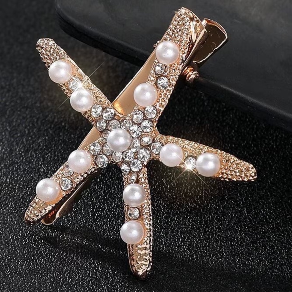 ⚪️🌟⚪️ STARFISH HAIR CLIPS (2) WITH PEARLS & RHINESTONES❗️⚪️🌟⚪️ - Picture 6 of 8